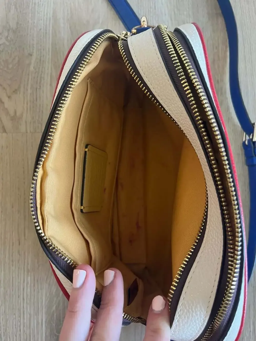 Coach, Color Block Pebble Leather, 2 Zipper Crossbody,Neutral,Gold,Luxury,Travel